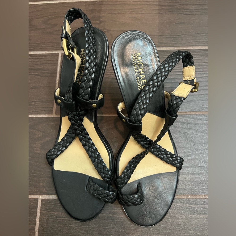 Michael Kors Leather Sandal Heels with Braided Strap